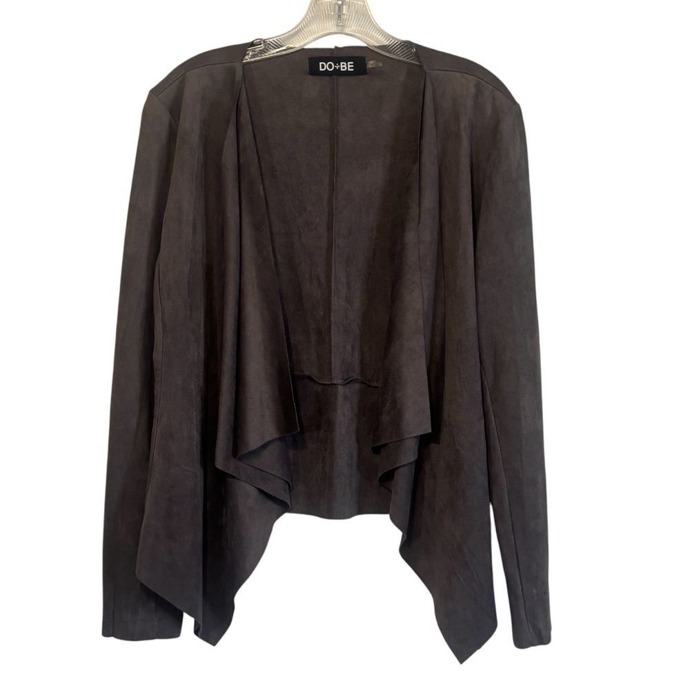 DO+BE Brown Draped Open-Front Faux Suede Jacket